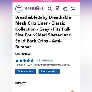 BreathableBaby Breathable Mesh Crib Liner - Classic Collection - Gray